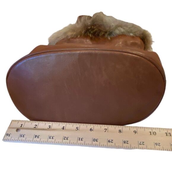 1162 Vintage Barneys NY Crossbody Bucket Bag Saddle Leather Raccoon Trim NWOT - Picture 8 of 10